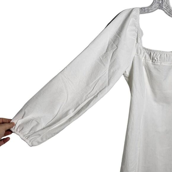 NEW Free People Square Neck Balloon Sleeves Cotton/Linen White Mini Dress Sz S - Picture 6 of 12
